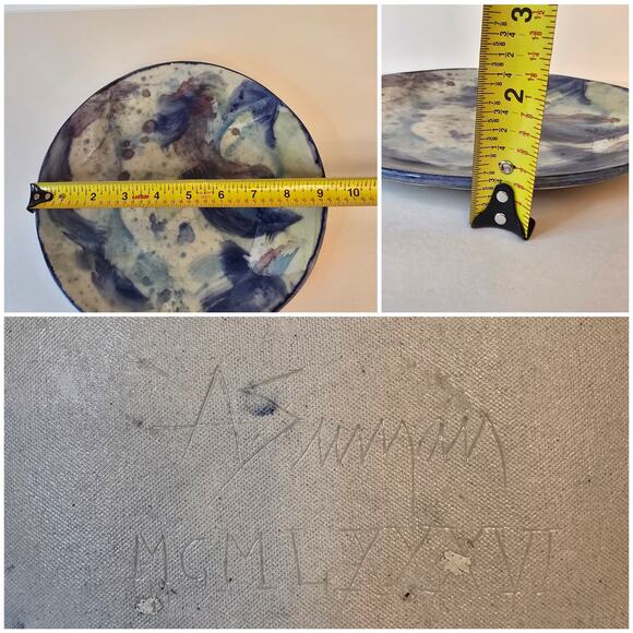 A Suman Glazed Ceramic Plate Vintage 1986 Blue Purple Swirl Signed Pottery - Picture 3 of 6